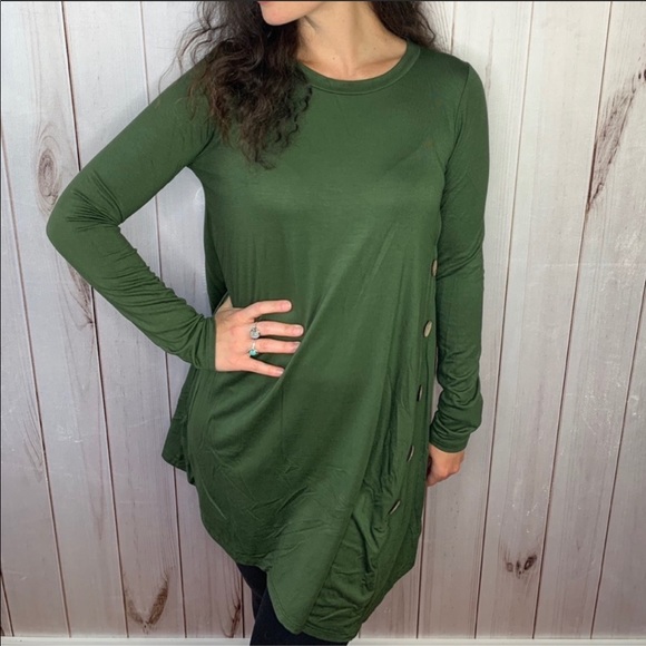 The Melanie Tunic- olive tunic with button detail - Picture 3 of 8